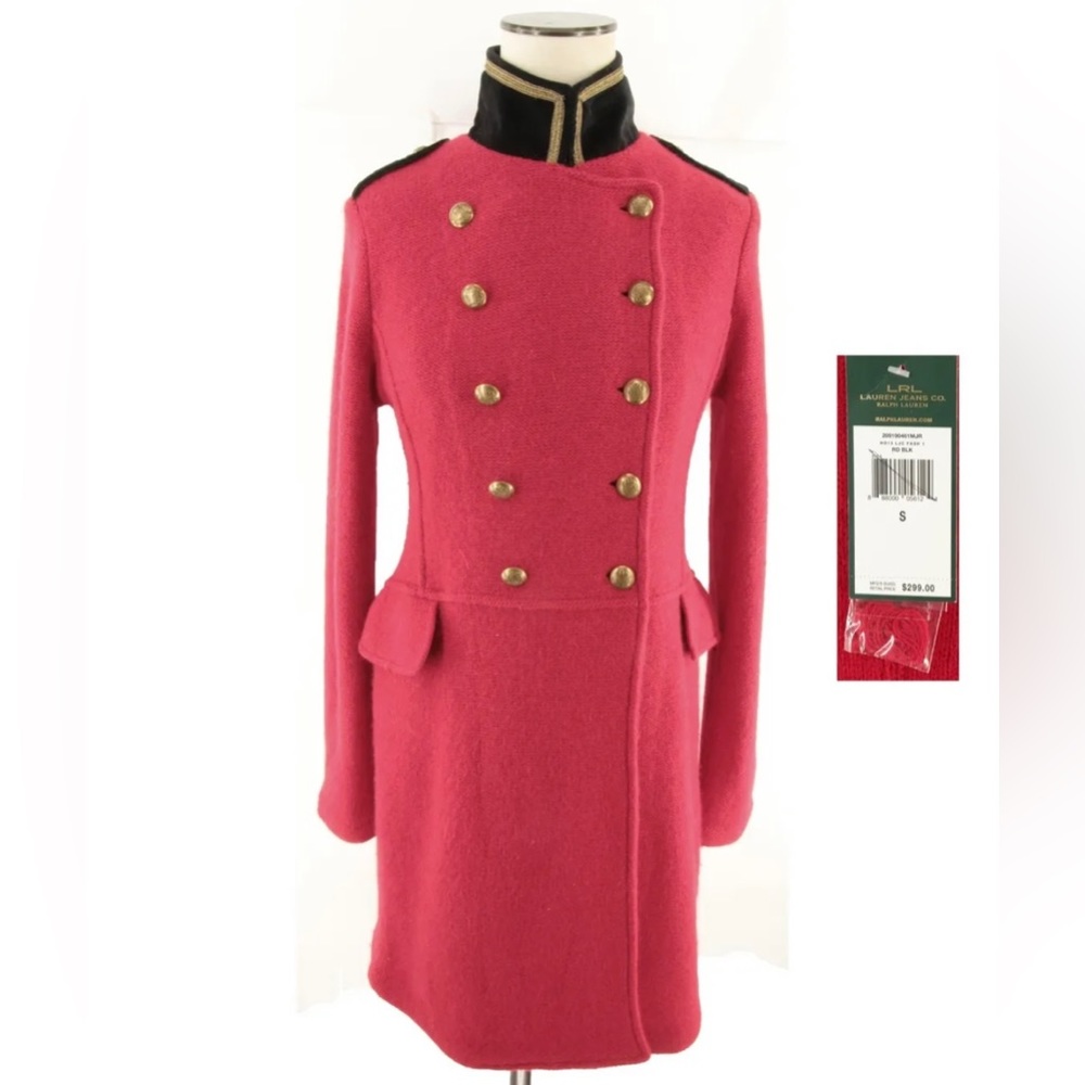NWT Ralph Lauren Jeans Co Double Breasted Military Coat Gold Black Collar Size S
